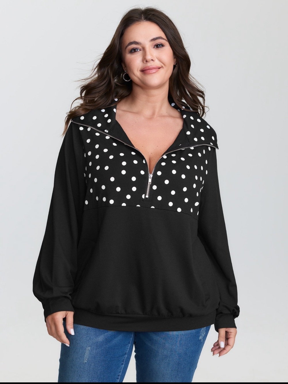 BloomChic Black Polka Dot Half-Zip Sweatshirt size 1X (14-16)